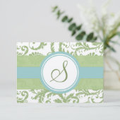 Clover Green en Aqua Damask Wedding RSVP (Staand voorkant)