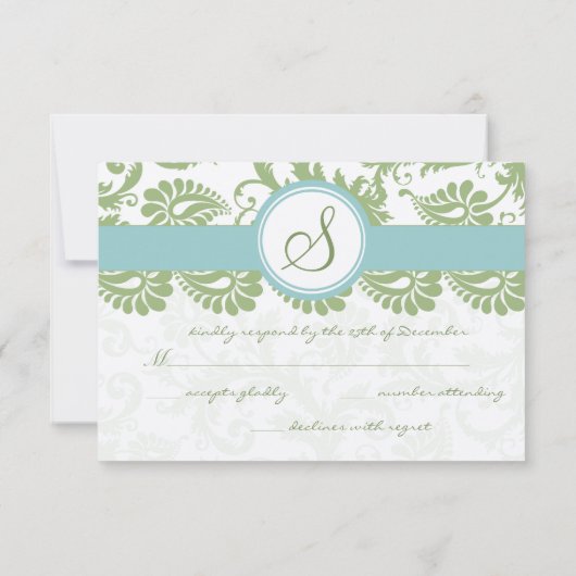 Clover Green et Aqua Mariage damassé RSVP (Dos)