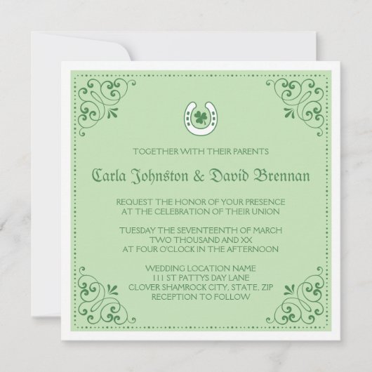 Clover hoefijzer green St Patrick's day bruiloft Kaart (Voorkant)