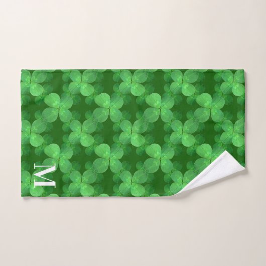 Clover Pattern Stylish Botanical Garden Monogram Bad Handdoek (Handdoek)