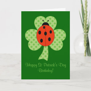 Clover Polka dots Ladybug St Patricks Day Birthday Kaart