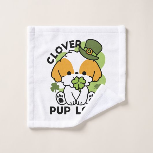 Clover Pup Love - St. Patrick's Day Chien Design (Gant de toilette)