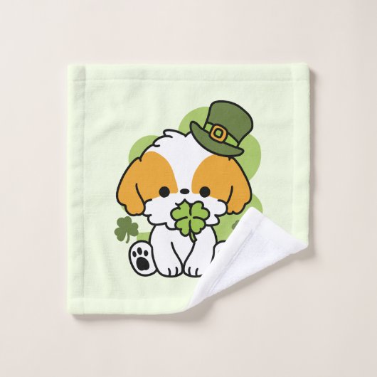 Clover Pup Love - St. Patrick's Day Chien Design (Gant de toilette)