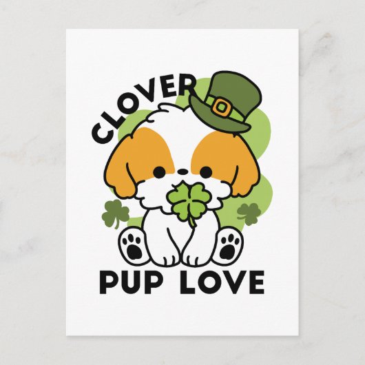 Clover Pup Love - St. Patrick's Day Dog Design Briefkaart (Voorkant)