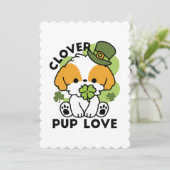 Clover Pup Love - St. Patrick's Day Dog Design Feestdagenkaart (Staand voorkant)