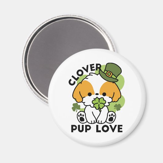 Clover Pup Love - St. Patrick's Day Dog Design Magneet (Voorkant / Achterkant)