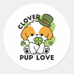 Clover Pup Love - St. Patrick's Day Dog Design Ronde Sticker