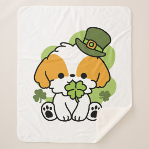 Clover Pup Love - St. Patrick's Day Dog Design Sherpa Deken