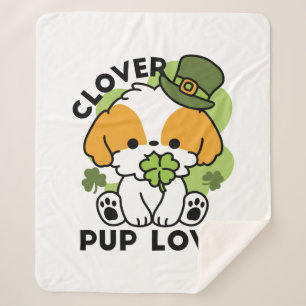 Clover Pup Love - St. Patrick's Day Dog Design Sherpa Deken