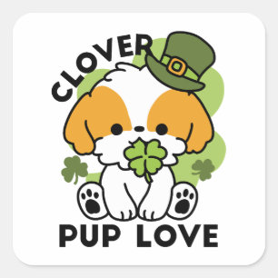 Clover Pup Love - St. Patrick's Day Dog Design Vierkante Sticker