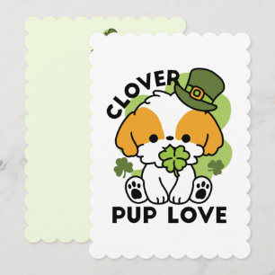 Clover Pup Love – St. Patrick's Day Hondendesign Feestdagenkaart