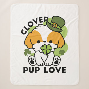 Clover Pup Love – St. Patrick's Day Hondenontwerp Sherpa Deken