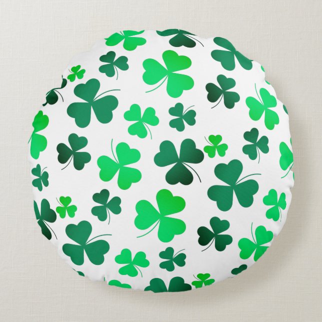 Clover Shamrock Irish Green Spring St Patricks Day Rond Kussen (Voorkant)