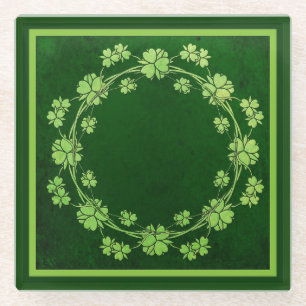 Clover Wreate Green  Celtic Style Glazen Onderzetter