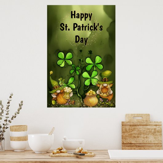 Clovers and Leprechaun Gnomes St. Patrick's Day Poster (Keuken)