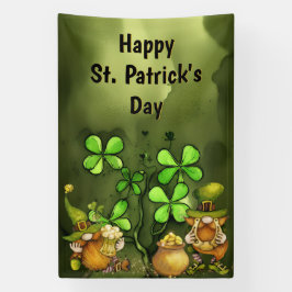 Clovers and Leprechaun Gnomes St. Patrick's Day Spandoek