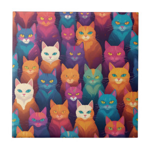 Clowder van kleurrijke katten tegeltje