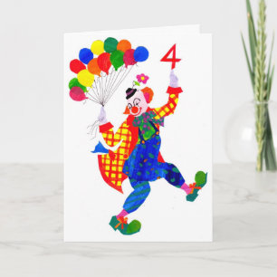Clown 4 jaar oude verjaardagskaart kaart