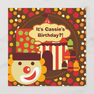 Clown and Polka Dots Circus Birthday Invites Kaart