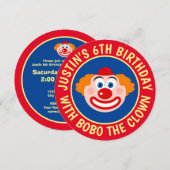 Clown de cirque pour enfants invitations à la fête (Devant / Derrière)
