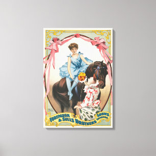 Clown die bloemen overhandigt aan een vrouw te paa canvas afdruk