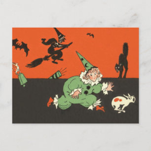 Clown Dog Witch Bat Black Cat Skelet Briefkaart