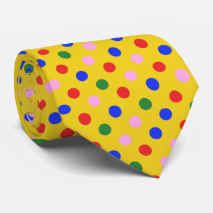 Clown feestdas_geel, kleurrijke polka stippen 2xs stropdas