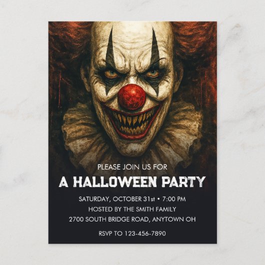 Clown Halloween Party Uitnodiging Poastcard (Voorkant)