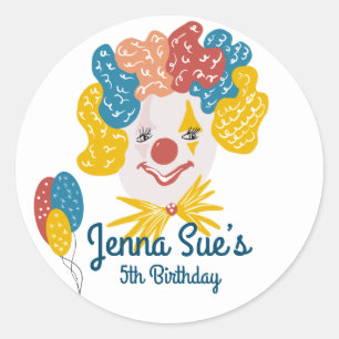 Clown Hand Getekende Carnaval Verjaardag Kleurrijk Ronde Sticker