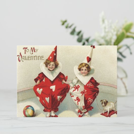 Clown Kinderen Hond Bal Hart Trouwkaart Kaart (Staand voorkant)
