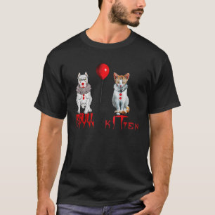Clown kitten kat en pitbull hond horror halloween t-shirt