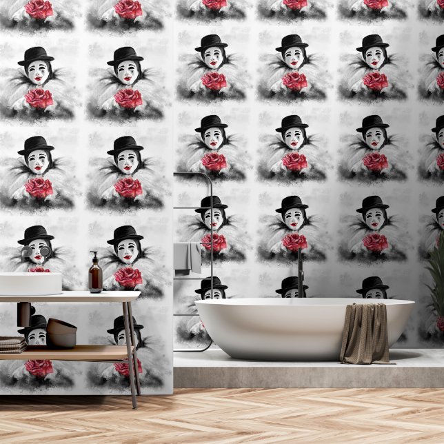 Clown met Roos kunst schilderij Behang (Badkamer)
