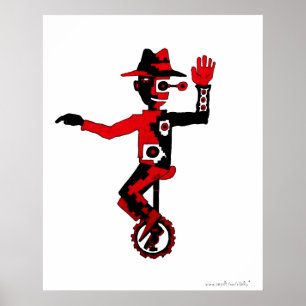 Clown sur monocycle poster d'art graphique abstrai