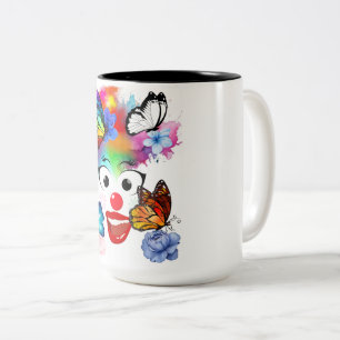 Clown, vlinders en pastelkleuren tweekleurige koffiemok