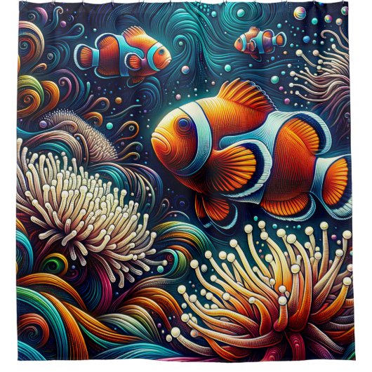 Clownfish Coral Reef Art Douchegordijn (Voorkant)