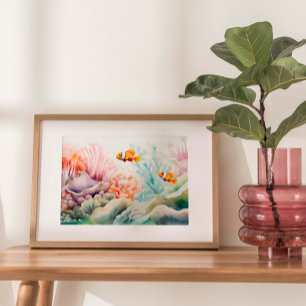 Clownfish Harmony: Waterverf Anemone Reef Print