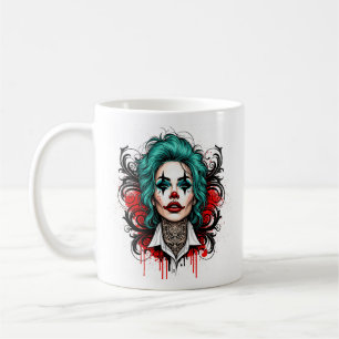 Clownkoningin Met Cyan Haar - Spooky Chic Design Koffiemok