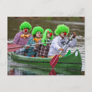 Clowns boating on river. feestdagenkaart