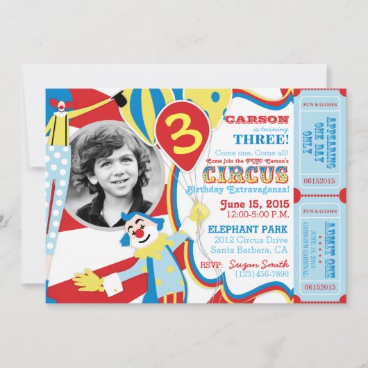 Clowns de cirque Carnaval Invitation Anniversaire (Devant)