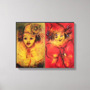 CLOWNS IN GEEL EN ROOD CANVAS AFDRUK