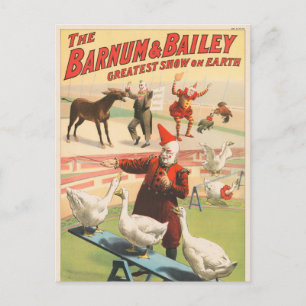 Clowns met optredende ganzen, hanen en ezels. briefkaart