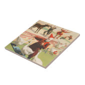 Clowns met optredende ganzen, hanen en ezels. tegeltje (Zijkant)