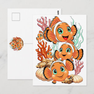 Clownvis Cartoon grappig Familie Onderwater Briefkaart