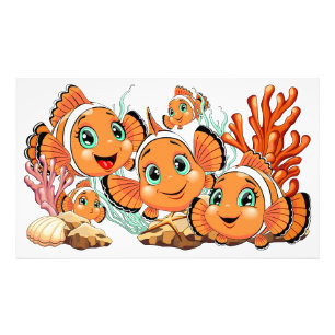 Clownvis Cartoon grappig Familie Onderwater Foto Afdruk