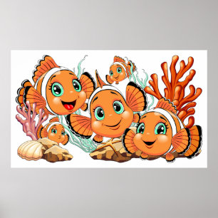 Clownvis Cartoon grappig Familie Onderwater Poster