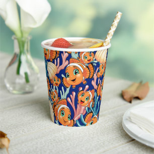 Clownvis Cartoon leuk Familie Onderwater Papieren Bekers