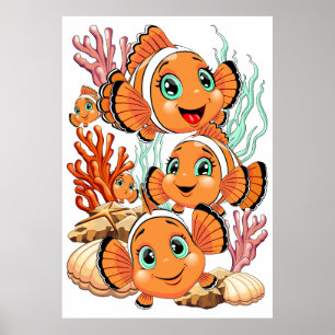 Clownvis Cartoon leuk Familie Onderwater Poster