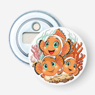 Clownvis Cartoon lief Familie Onderwater Button Flesopener