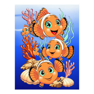 Clownvis Cartoon lief Familie Onderwater Foto Afdruk