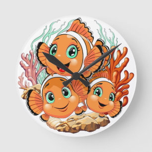 Clownvis Cartoon lief Familie Onderwater Ronde Klok